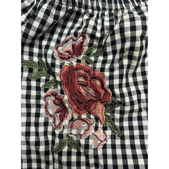 No Comment Womens Top XL Gingham Off The Shoulder Floral Peasant Cottagecore - Picture 7 of 8